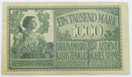 Банкнота 1000 марок 1918 года Германская оккупация Латвии и Литвы