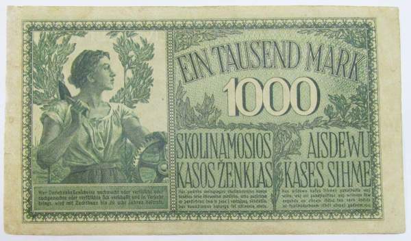 Банкнота 1000 марок 1918 года Германская оккупация Латвии и Литвы