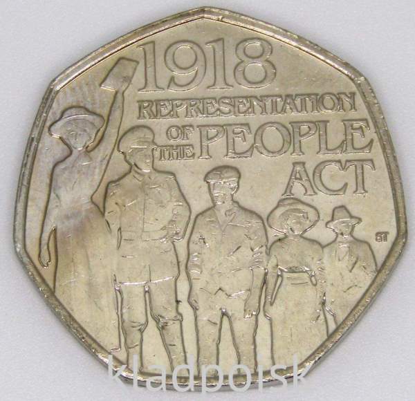 Юбилейная монета 50 пенсов 2018 года 100-летие принятия закона о народе