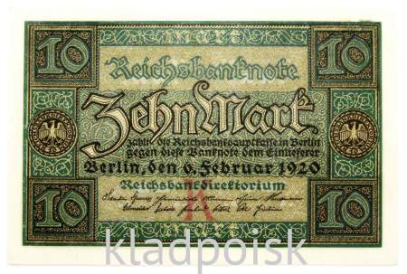 Банкнота 10 марок 1920 года - Веймарская Республика, арт 4