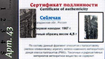Спил метеорита Сеймчан арт 43 Спил метеорита Сеймчан арт 43