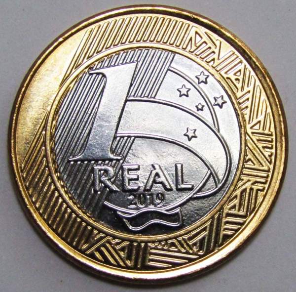 Монета 1 реал Бразилия, 25 лет введению реала, 2019