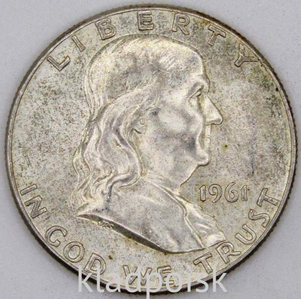 Монета 50 центов США Франклин, 1961 Серебро 900 пробы Монета 50 центов США Франклин, 1961 Серебро 900 пробы