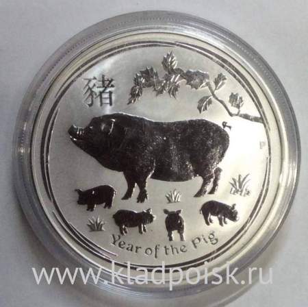 Монета 1 доллар Австралия 2019 Год свиньи, серебро Монета 1 доллар Австралия 2019 Год свиньи, серебро