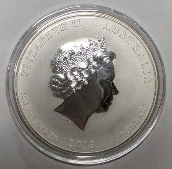 Монета 1 доллар Австралия 2013 Год змеи, серебро