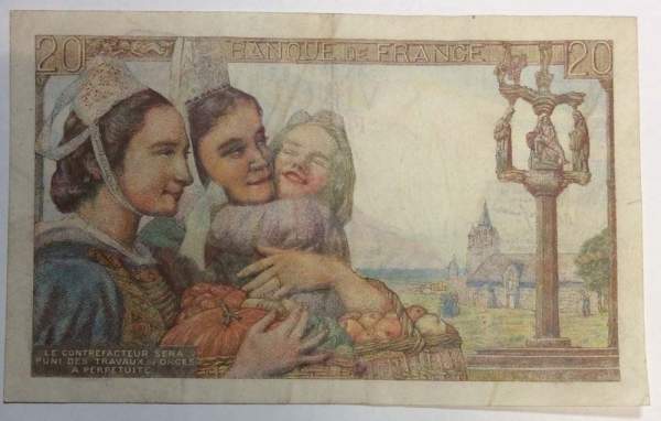 Банкнота 20 франков 1944 года Франция