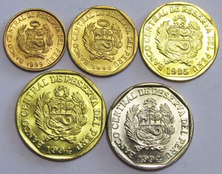 Набор монет Перу, 1991-2000 гг, 5 монет, шрифт Брайля