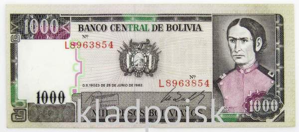 Банкнота 1000 песо 1982 года Боливия
