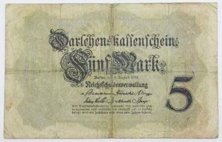 Банкнота 5 марок 1914 года Германия