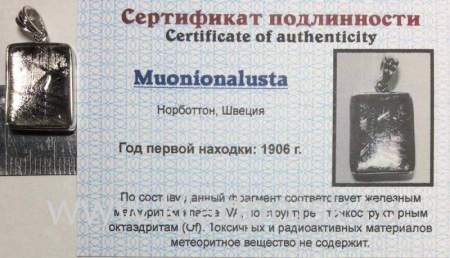 Подвеска из метеорита Муонионалуста (Muonionalusta) с родированием (арт 21)