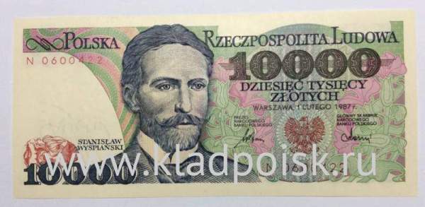 Банкнота 10000 злотых 1987 года Польша