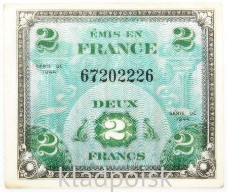 Банкнота 2 франка 1944 года Франция (оккупация)