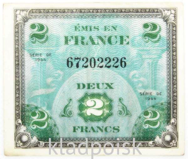Банкнота 2 франка 1944 года Франция (оккупация)
