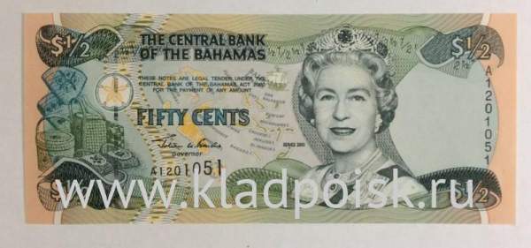 Банкнота Багамские острова 50 центов 2001 года