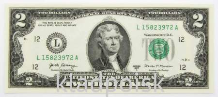 Банкнота 2 доллара США 2017 года, L - Сан-Франциско