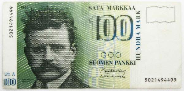 Банкнота 100 марок 1986 года Финляндия