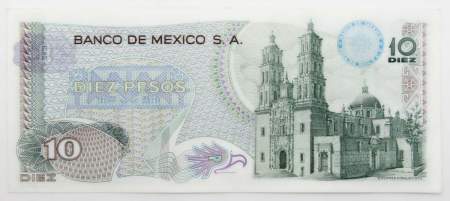 Банкнота 10 песо 1969 года Мексика