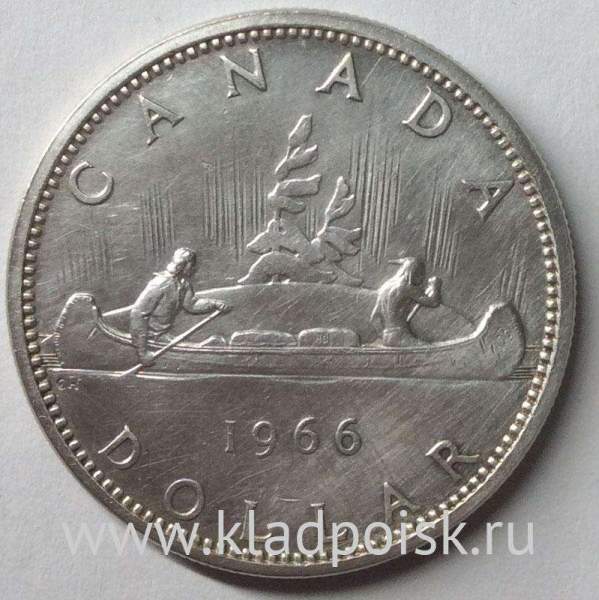 Монета 1 Доллар Канада, 1966 год, Каноэ, серебро Монета 1 Доллар Канада, 1966 год, Каноэ, серебро