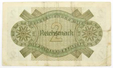 Банкнота 2 рейхсмарки 1939 года Германия