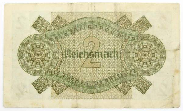 Банкнота 2 рейхсмарки 1939 года Германия