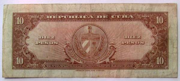 Банкнота 10 песо 1960 года Куба