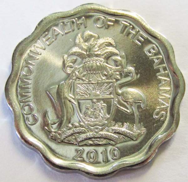 Регулярная монета Багамских островов 10 центов 2010 года