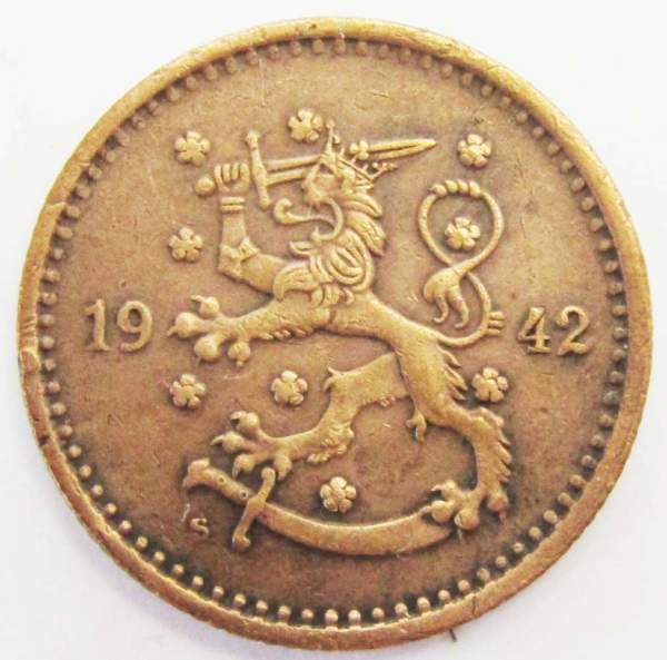 Монета 1 марка Финляндия 1942 год Монета 1 марка Финляндия 1942 год