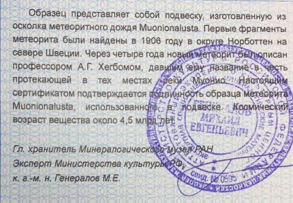 Подвеска из метеорита Муонионалуста (Muonionalusta), арт 17