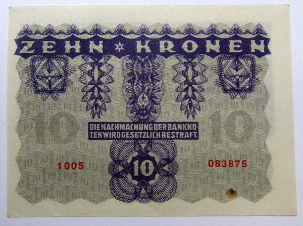 Банкнота 10 крон 1922 года Австрия, арт 2