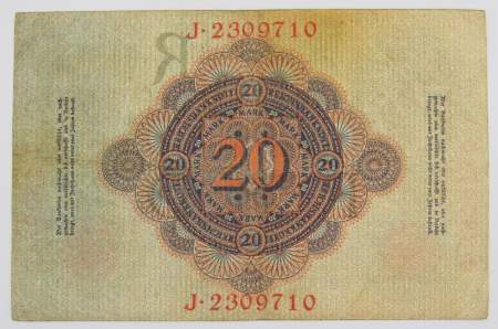 Банкнота 20 марок 1910 года Германия