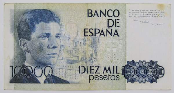 Банкнота 10000 песет 1985 года Испания