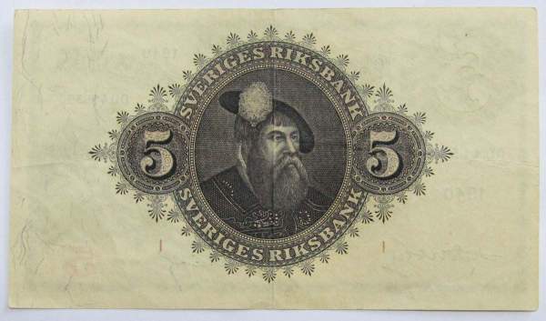 Банкнота 5 крон 1940 года Швеция
