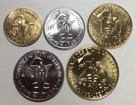 Набор регулярных монет Западной Африки 2012-2015гг, 5 монет