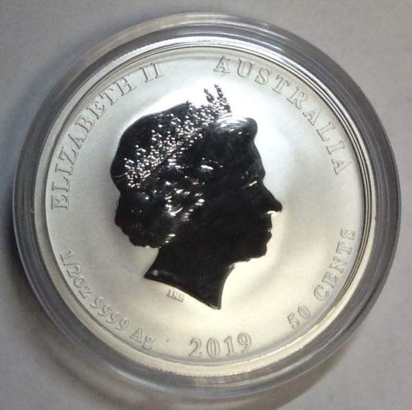 Монета 50 центов Австралия 2019 Год свиньи, 1/2 унции серебра