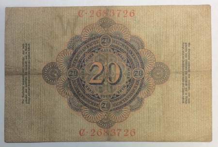 Банкнота 20 марок 1908 года Германия