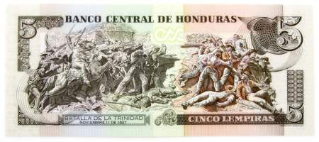 Банкнота Гондурас 5 лемпир 2010 года