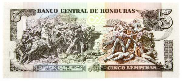 Банкнота Гондурас 5 лемпир 2010 года Банкнота Гондурас 5 лемпир 2010 года