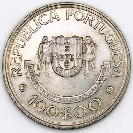 Монета 100 эскудо 1989 года, Открытие Канарских островов «Золотой век открытий», Португалия