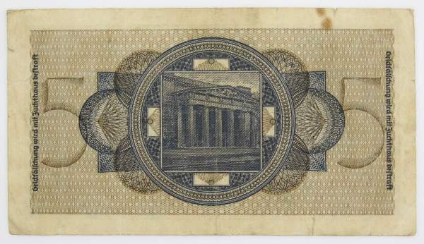 Банкнота 5 рейхсмарок 1939 года Германия