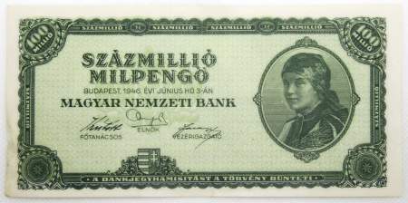Банкнота 100 миллионов милпенгё 1946 года Венгрия, арт 2