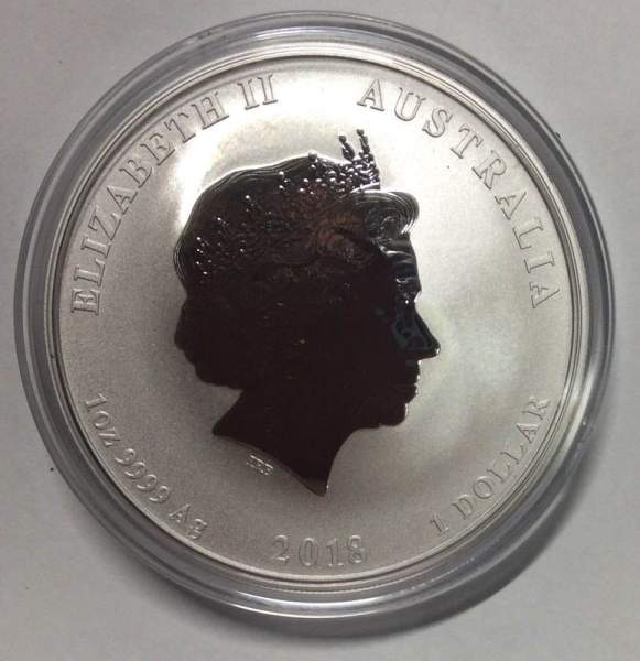 Монета 1 доллар Австралия 2018 Год собаки, серебро