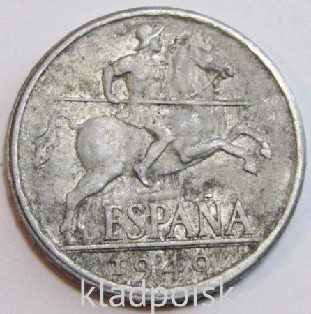 Монета 10 сентимо Испания 1940 год