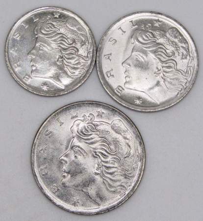 Набор регулярных монет Бразилии 1975-1977 гг, 3 монеты