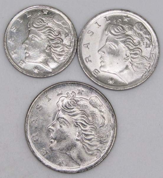 Набор регулярных монет Бразилии 1975-1977 гг, 3 монеты