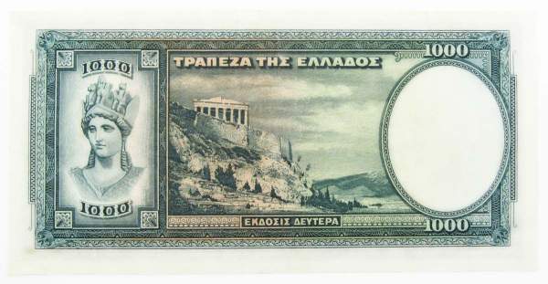 Банкнота 1000 драхм 1939 года Греция