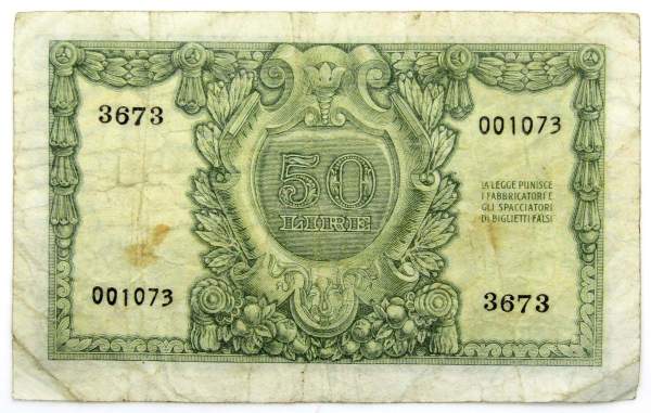 Банкнота 50 лир 1951 года Италия, арт 2