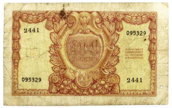 Банкнота 100 лир 1951 года Италия