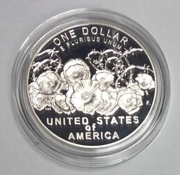 Монета США 1 доллар Столетие I Мировой Войны, серебро, ПРУФ