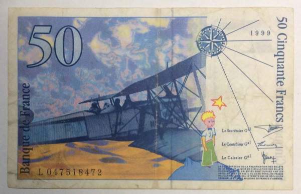 Банкнота 50 франков 1999 года Франция (Сент-Экзюпери)