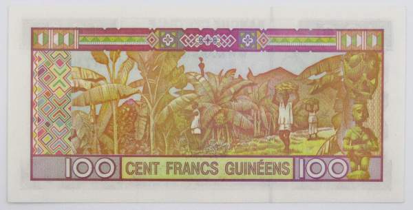 Банкнота Гвинея 100 франков 1998 года